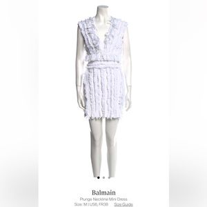 Balmain White Fringe Plunge Dress